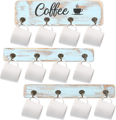 LotFancy Coffee Mug Holder, Rustic Wall Mounted Mug Rack with 12 Cup Hangers, Farmhouse Wood Cup Organizer for Home, Office Kitchen Display Storage Collection, Coffee Nook Décor