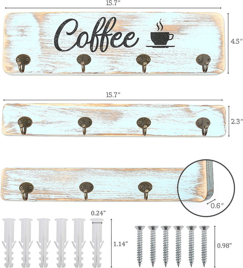 LotFancy Coffee Mug Holder, Rustic Wall Mounted Mug Rack with 12 Cup Hangers, Farmhouse Wood Cup Organizer for Home, Office Kitchen Display Storage Collection, Coffee Nook Décor