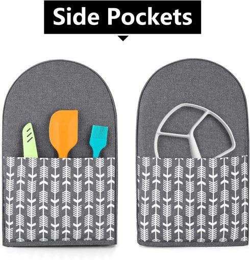 Yarwo Stand Mixer Cover Compatible with 4.5 qt and All 5 qt KitchenAid Mixer, Protective Dust Cover with Top Handle and Pockets for Accessories, Gray with Arrow