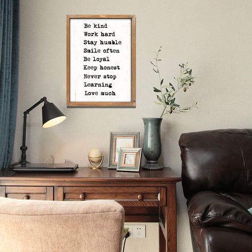 Wartter 11.8 x 15.8 inches Rustic Wood Framed Wall Decor Signs Farmhouse Wall Hanging Art - Be Kind, Stay Humble,Smile Often.