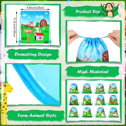 12 Packs Farm Animal Party Favor Bags Gift Bags Farm String Bags Farm Animal Birthday Party Supplies Barnyard Birthday Party Supplies Farm Party Favors for Kids Birthday Party