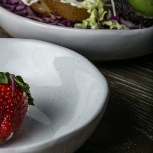 WANYA Set 2 White Ceramic Stoneware Hand-crafted Salad Bowl Set, Hand Made Porcelain, 5 Inch & 6 Inch Set of 2 (1 Pair)
