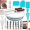 RFAQK 64PCs Cake decorating supplies kit with Non-Slip Cake Turntable-Cake leveler- 24 Numbered Icing Piping Tips with Pattern Chart and EBook- Straight & Angled Spatula-30 Icings Bags- 3 Scraper set
