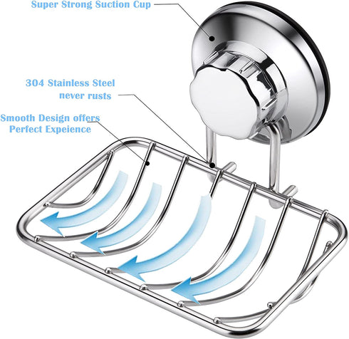 iPEGTOP Super Powerful Vacuum Suction Cup Shower Soap Dish - Strong Rustproof Stainless Steel Soap Saver Sponge Holder for Bathroom & Kitchen Sink, 2 Pack