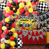 Racing Car Balloon Garland Kit, 126 Pcs Yellow Black Confetti Balloon Arch with 100ft Checkered Flags Banner Checkered Foil Balloons for Let's Go Racing Racing Car Party Decoration