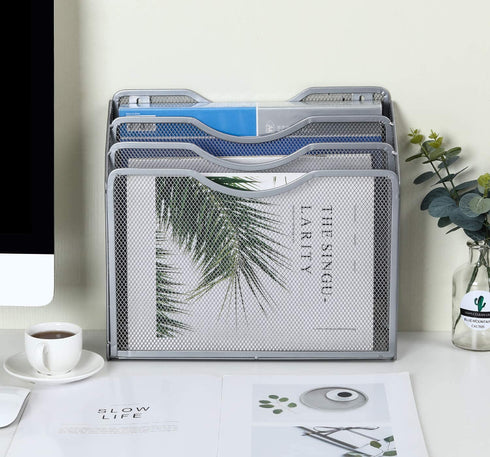 EasyPAG Mesh Desktop/Wall Mounted File Holder Organizer Literature Rack Silver