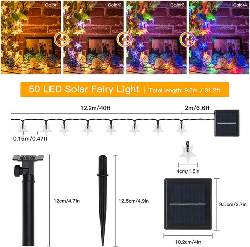 Ollny Solar String Lights Outdoor, 25ft 50 LED Easter String Twinkle Fairy Star Lights Waterproof, Warm White & Multicolor Changing Lights with 11 Modes for Easter Christmas Garden Yard Patio Party