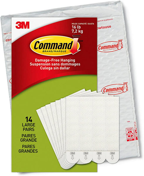 Command Large Picture Hanging Strips, White, Holds up to 16 lbs, 14-Pairs, Easy to Open Packaging