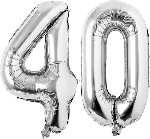 Silver 40 Number Balloons Big Giant Jumbo Large Number 40 Foil Mylar Balloons for Women Men 40th Birthday Party Supplies 40 Anniversary Events Decoration