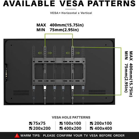 Tilting TV Wall Mount Low Profile for Most 26-55" Flat Screen LED, LCD, Curved TVs, Tilt TV Mount Bracket VESA 400x400mm- Holds Up to 99lbs, Easily Lock and Release to Mount on 12" or 16" Stud