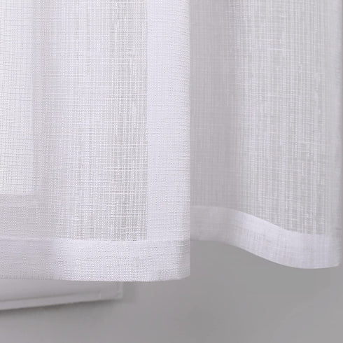 White Sheer Curtains 30 Inch Length Half Window Curtains Rod Pocket Light Filtering Short Semi Sheer for Kitchen Bathroom Sunroom Faux Linen Textured Small Cafe Tiers 30x30 Inches Long Set 2 Panels