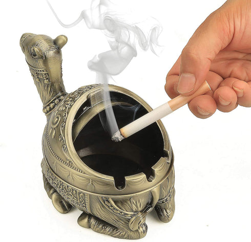 K COOL Decorative Camel Ashtray for Cigarettes with Lid for Indoor Outdoor Metal Smoking Cigarette Ash Tray Nice Gift for Women Men (Retro Bronze)