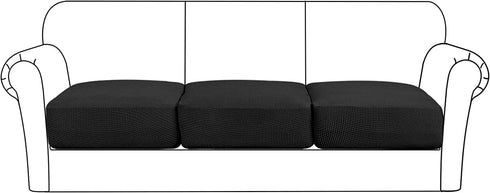 High Stretch Seat Cushion Cover Sofa Cushion Furniture Protector fot Sofa Seat Sofa Slipcover Sofa Cover Soft Flexibility with Elastic Bottom (3 Pieces Cushion Covers, Black)