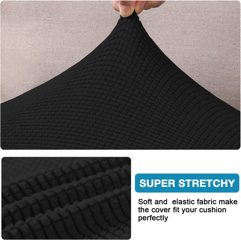 High Stretch Seat Cushion Cover Sofa Cushion Furniture Protector fot Sofa Seat Sofa Slipcover Sofa Cover Soft Flexibility with Elastic Bottom (3 Pieces Cushion Covers, Black)