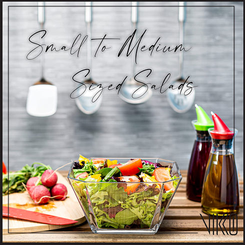 Vikko 64.25 Ounce Glass Serving Bowl | Beautiful Geometric Squared Shape, Made from Thick, Durable Glass, Great for Salads, Dessert, Fruit, and More, Microwave and Dishwasher Safe