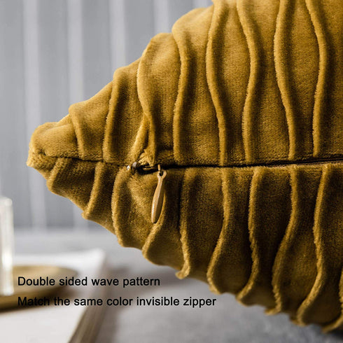 JUSPURBET Decorative Velvet Pillow Covers with Wave Striped,Pack of 2 Luxury Soft Cushion Cases for Couch Sofa Living Room,22x22 Inches,Gold