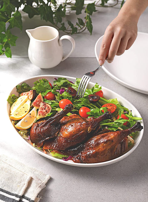 Sweese 715.101 Oval Serving Platters, 12.5 Inch White Porcelain Serving Platters for Party, Large Oval Serving Trays Serving Plates for Fish Dish, Steak, Restaurant, Dessert Shop, Set of 2