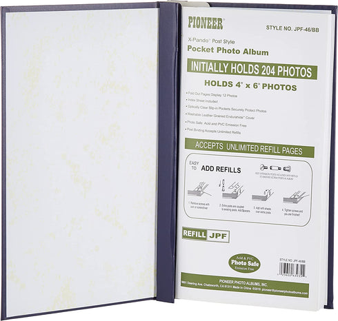Pioneer Photo Albums 204-Pocket Post Bound Slim Line Leatherette Cover Photo Album for 4 by 6-Inch Prints, Bay Blue