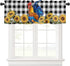 Plelat Window Valance,Farm Rooster Snuflower Black and White Buffalo Plaid Window Curtain,Thermal Insulated Rod Pocket Cutain Valance for Living Room Bedroom Laundry Room,54x18 Inch