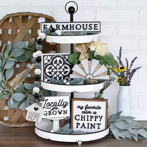 Farmhouse Wood Bead Garland with Rustic Tassels Home Farmhouse Natural Beads Garland Farmhouse Tiered Tray Decorations Farmhouse Wall Hanging Decor