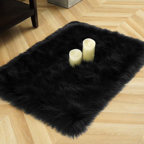 LOCHAS Ultra Soft Fluffy Rugs Faux Fur Sheepskin Area Rug for Bedroom Bedside Living Room Carpet Nursery Washable Floor Mat, 2x3 Feet Black