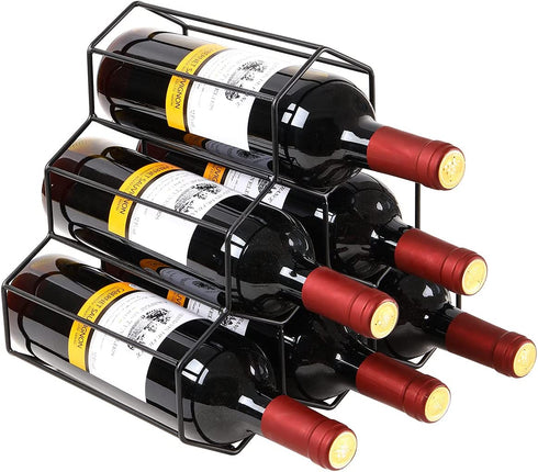 PENGKE Wine Rack Freestanding Wine Rack,6 Bottles Countertop Free-Stand Wine Storage Holder Protector for Red White Wine,Black