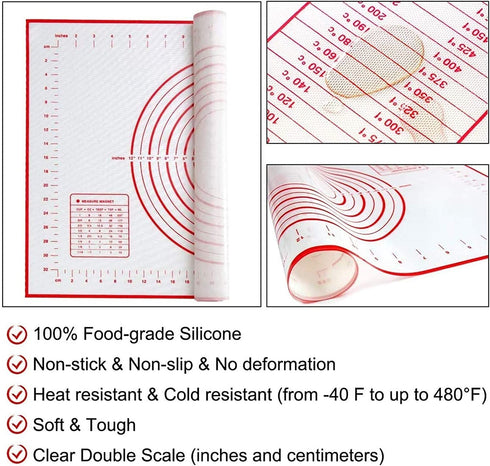 Extra Large Silicone Baking Mat 32" By 24" Non-slip Premium Pastry Mat Non Stick Pie Mat with Measurement, Counter Mat, Dough Rolling Mat