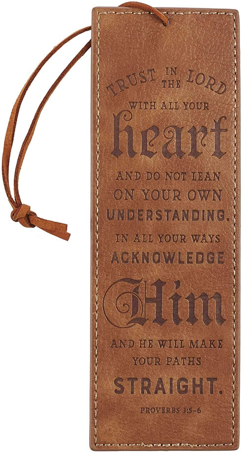 Christian Art Gifts Faux Leather Bookmark Trust in The Lord Proverbs 3:5 Bible Verse w/Cord Tassel, Brown