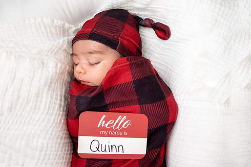 Itzy Ritzy Cocoon & Hat Swaddle Set, Cutie Cocoon Includes Name Announcement Card & Matching Jersey Knit Cocoon & Hat Set, Perfect for Newborn Photos, for Ages 0 to 3 Months, Buffalo Plaid