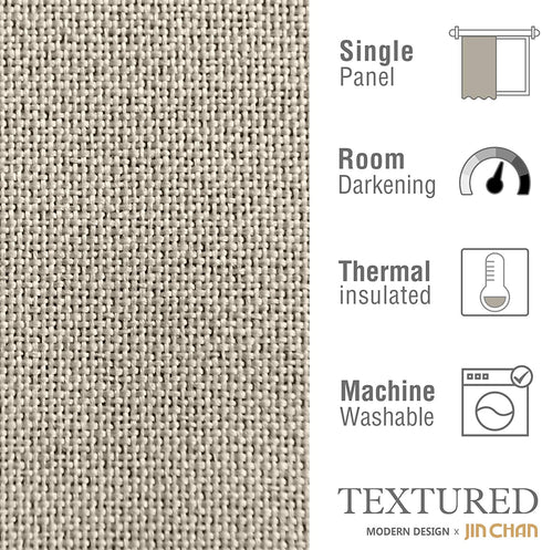 JINCHAN Linen Fabric Curtain Room Darkening Window Treatment for Bedroom 63 Inch Long Thermal Insulated Living Room Curtain Greyish Beige 1 Panel