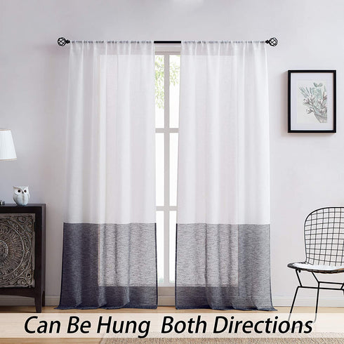 Central Park Black and White Stripe Sheer Color Block Window Curtain Panel Linen Drape Treatment for Bedroom Living Room Farmhouse 84 inches Long with Rod Pocket,2 Panel Rustic Living Panels