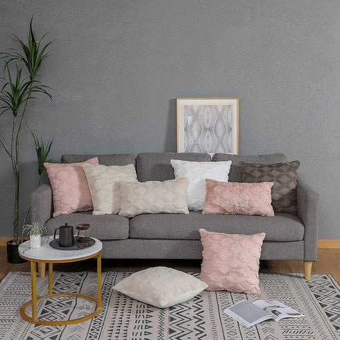 Throw Pillow Covers 18x18 inch Set of 2 by LEISIME,Soft Plush Velvet Pillow Cover Luxury Style,Decorative Boho Cushion Cover for Sofa,Bedroom Outdoor Couch (Cream Beige)