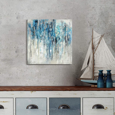 UTOP-art Blue Abstract Wall Art Canvas Painting: Navy and Gray Artwork Silver Print Modern Picture on Large Canvas Poster for Living Room and Office