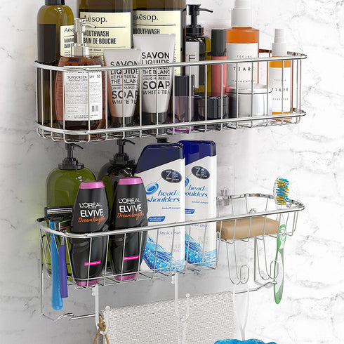 Simple Houseware Bathroom Adhesive Wall Mount Large 2-Tier Shower Caddy, Chrome