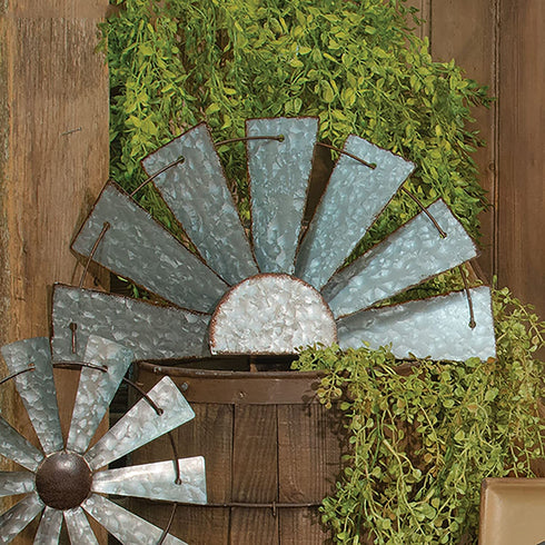 CWI Gifts Galvanized Half Windmill Wall Art, Multicolor