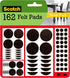 Scotch Felt Pads, Felt Furniture Pads for Protecting Hardwood Floors, Assorted Sizes Value Pack, Round, Brown, 162 Pads
