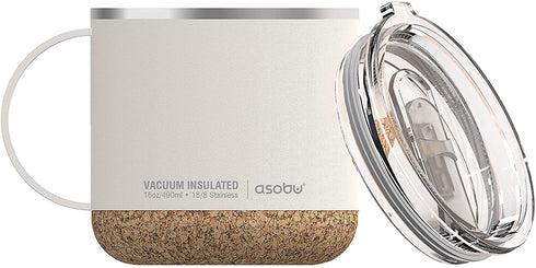 Asobu Infinite Stainless Steel Insulated Coffee Mug with Inner Ceramic Coating and Cork Coaster 16 Ounce (White)