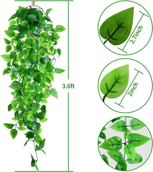 BABEIYXM Artificial Hanging Plants 2pcs Set,3.6 Feet Fake Hanging Plants Artificial Ivy Fakev Leaves,Suitable for Wall Indoor Outdoor Garden Wedding Decoration (with Basket)