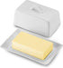 GOURMEX Large Butter Holder with Lid | Fits One Pound of Butter | Ideal Butter Keeper for Salted, Unsalted and Flavored Butter in Fridge | Ceramic White Covered Butter Dish is Dishwasher Safe