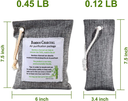 Bamboo Charcoal Air Purifying Bag,Charcoal Odor Absorber,Bamboo Charcoal Air Purifying Bags,Activated Bamboo Charcoal for Home,Pets,Car,Closet,Basement,8 Pcs Set(4x200g,4x50g,4 hooks)