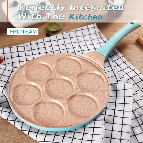 FRUITEAM Griddle Pan, Pancake Pan Nonstick 10 Inch Pancake Maker Mini Pancake Mold Pan 7-Cup Blini Pan Grill Pan for Kids Gifts Cake