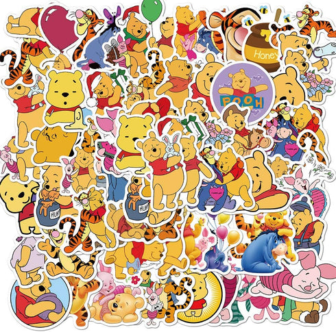 Winnie The Pooh Stickers| 50pcs PVC Waterproof Cute Disney Vinyl Decals Stickers Piglet Eeyore Pooh Bear Tigger Stickers Gift for Teen Boy and Girls DIY Laptop Notebook Water Bottle Suitcases Phone
