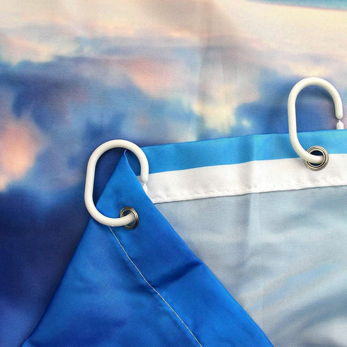 Riyidecor Ocean Beach Shower Curtain 72Wx72H Sunset Summer Sunrise Hawaiian Scenic Blue Sky Seaside Cool Sea Landscape Sand Decor Fabric Bathroom 12 Pack Plastic Shower Hooks