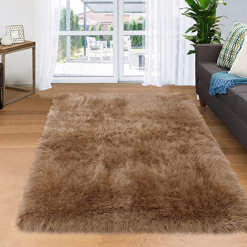 CAROMIO Fluffy Area Rugs Furry Rug for Bedroom Faux Fur Sheepskin Nursery Rugs Fur Carpet for Kids Nursery Room Living Room Home Decor Floor Mat Plush Carpet, Khaki, 3 x 5 Feet, Rectangle