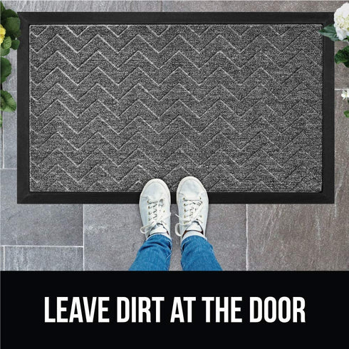 Gorilla Grip Durable Natural Rubber Door Mat, Waterproof, Low Profile, Heavy Duty Welcome Doormat for Indoor and Outdoor, Easy Clean, Rug Mats for Entry, Patio, Busy Areas, 17x29, Steel Chevron