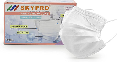 SKYPRO 50PCS Medical Grade ASTM Level 1 Standard 3-Ply Kids White Disposable Face Mask Protective PPE