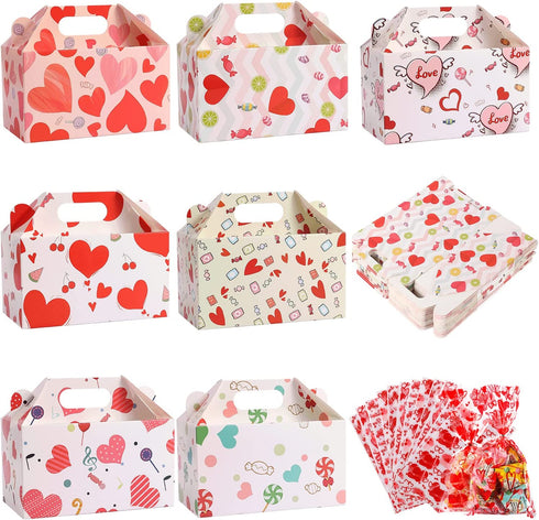 Valentines Treat Boxes Gift Bags - 28 Pack Valentines Candy Bags Goodie Bags for Party Supplies, Valentines Day Party Favors for Kids, 7 Patterns Valentines Bags for Wrapped Gifts Party Decorations