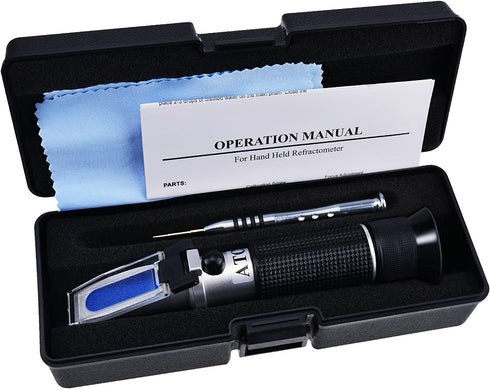 Clinical Refractometer ATC Tri-Scale Serum Protein 0-12 g/100ml Urine Specific Gravity SG 1.000-1.050 Refractive Index 1.333-1.360RI w/Extra LED Light & Pipette