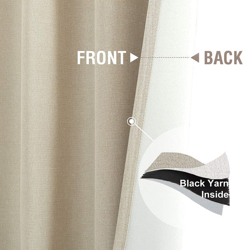 JINCHAN Linen Fabric Curtain Room Darkening Window Treatment for Bedroom 63 Inch Long Thermal Insulated Living Room Curtain Greyish Beige 1 Panel