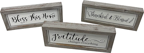 Picfarce Rustic Gratitude Wood Metal Signs, 12" x 5" Framed Enamel Wall Hanging Decor Art, Embossed Retro Farmhouse Tabletop Block Sign for Mantel Shelf - GRATITUDE CHANGES EVERYTHING